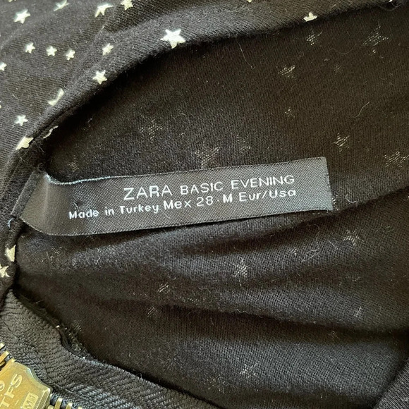 Zara Basic Evening Black & White Star Print Zip Back Tunic Top Medium Women’s - Picture 9 of 10